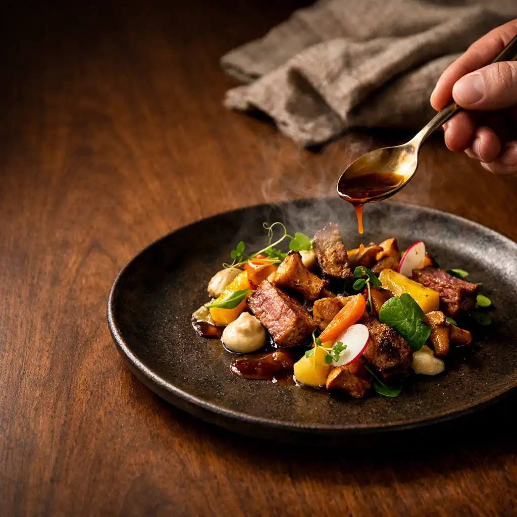 Autorskie danie wykańczane dłonią kucharza w TasteAndDish